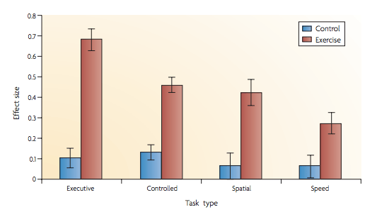 Effect sizes of exercise on different cognitive functions in older adults